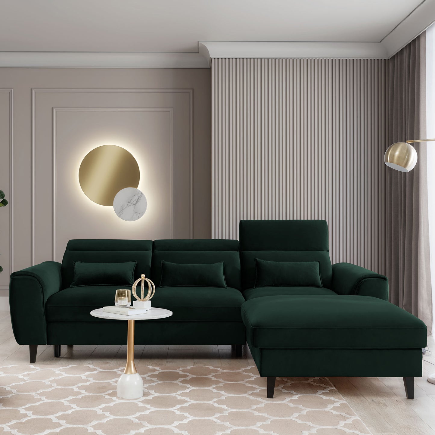 Foble Sectional Storage Sleeper Chaise Sofa - Emerald Green