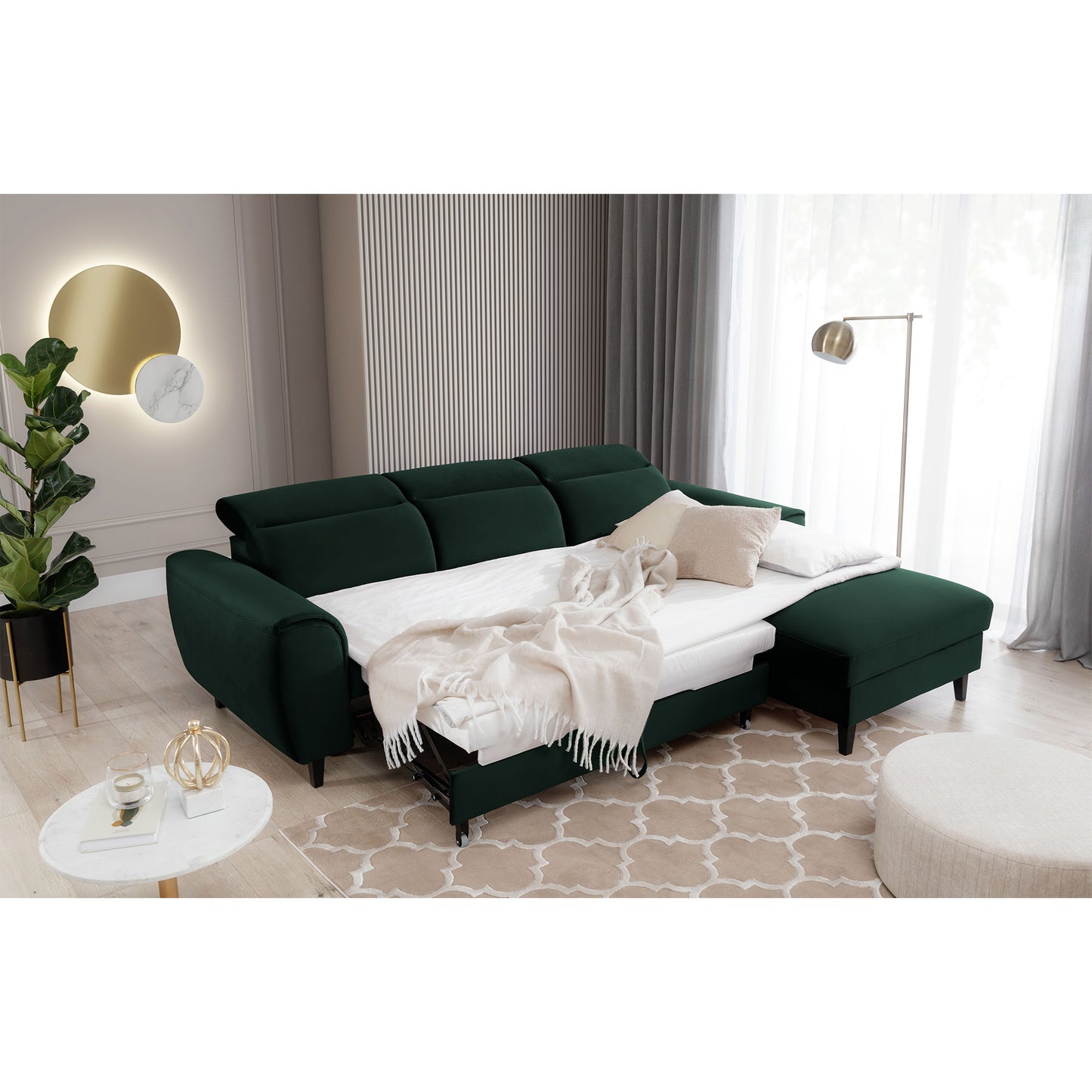 Foble Sectional Storage Sleeper Chaise Sofa - Emerald Green