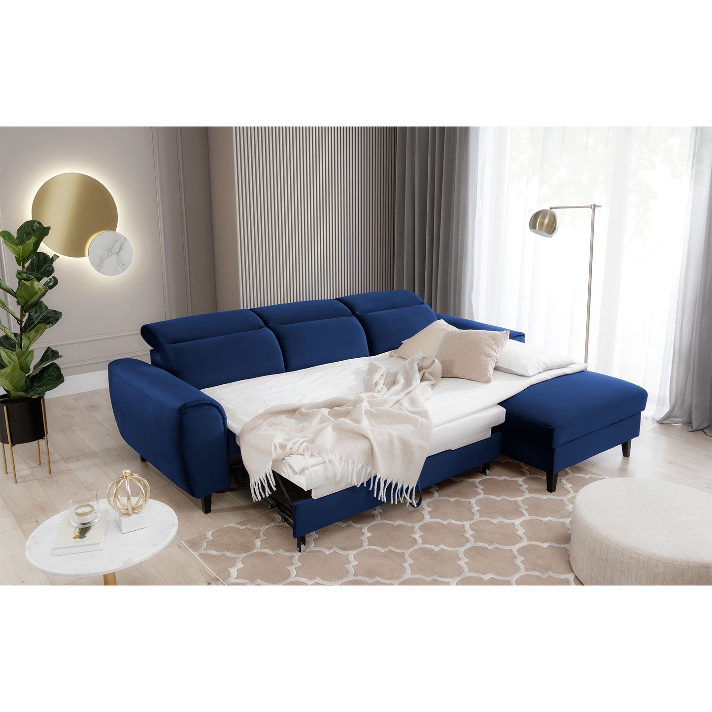Foble Sectional Storage Sleeper Chaise Sofa - Royal Blue