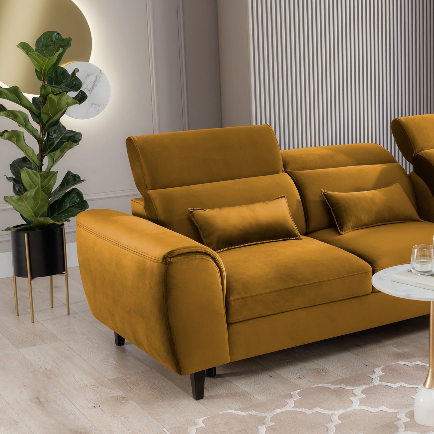 Foble Sectional Storage Sleeper Chaise Sofa - Mustard