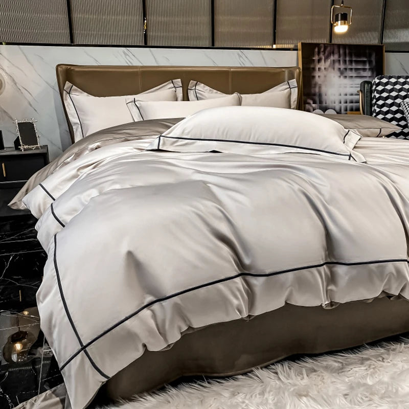 Royal Retreat Fine Gold Embroidered 600 TC Duvet Set - Purple/Dark Grey/White/Steel Blue/Light Grey/Jade Green/Peach Pink/Champagne/Blue/Beige/Aqua Green/Emerald Green