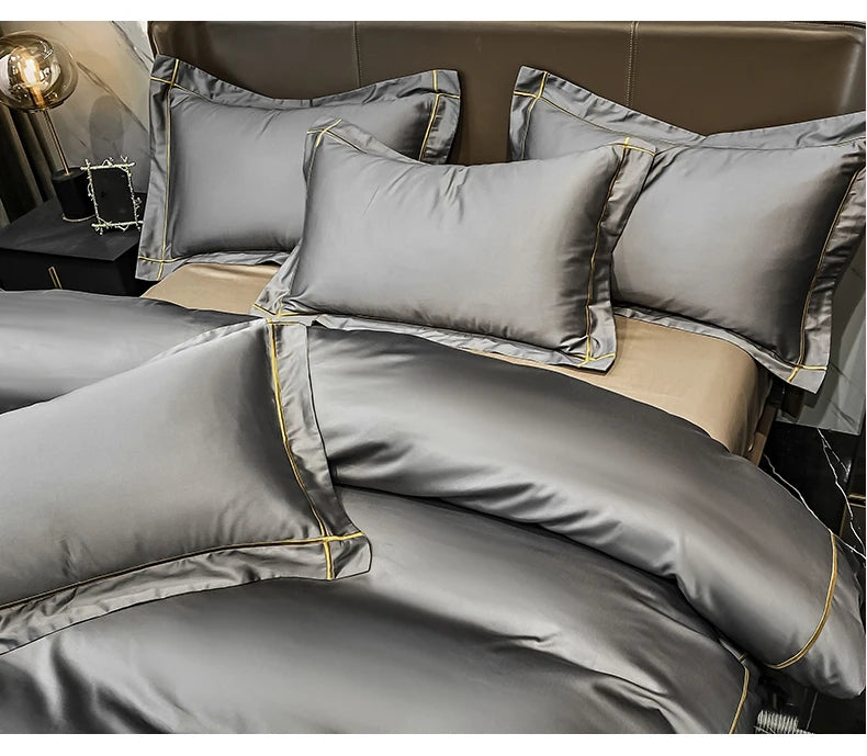 Royal Retreat Fine Gold Embroidered 600 TC Duvet Set - Purple/Dark Grey/White/Steel Blue/Light Grey/Jade Green/Peach Pink/Champagne/Blue/Beige/Aqua Green/Emerald Green