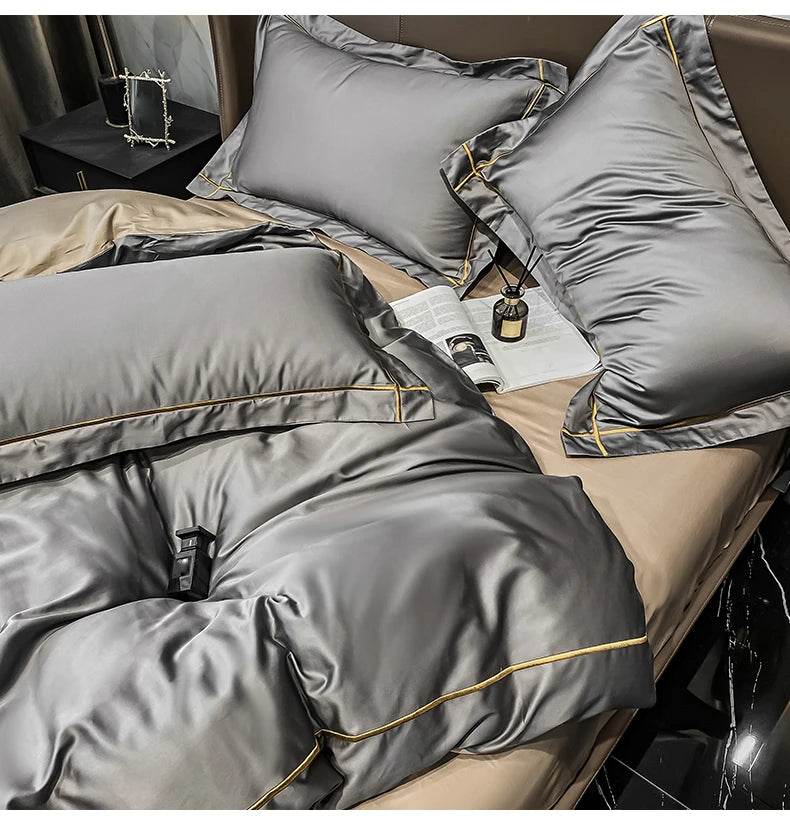 Royal Retreat Fine Gold Embroidered 600 TC Duvet Set - Purple/Dark Grey/White/Steel Blue/Light Grey/Jade Green/Peach Pink/Champagne/Blue/Beige/Aqua Green/Emerald Green