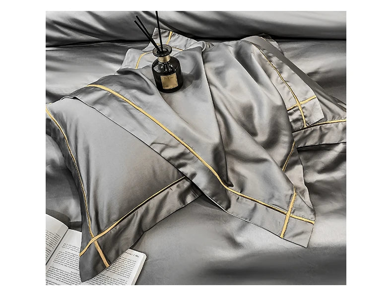 Royal Retreat Fine Gold Embroidered 600 TC Duvet Set - Purple/Dark Grey/White/Steel Blue/Light Grey/Jade Green/Peach Pink/Champagne/Blue/Beige/Aqua Green/Emerald Green