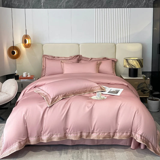 Royal Retreat Gold Edging Embroidered 1000 TC Duvet Set - Blush