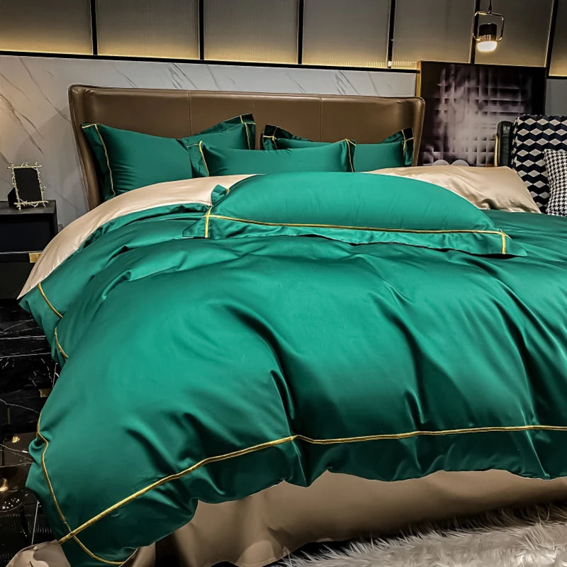 Royal Retreat Fine Gold Embroidered 600 TC Duvet Set - Purple/Dark Grey/White/Steel Blue/Light Grey/Jade Green/Peach Pink/Champagne/Blue/Beige/Aqua Green/Emerald Green