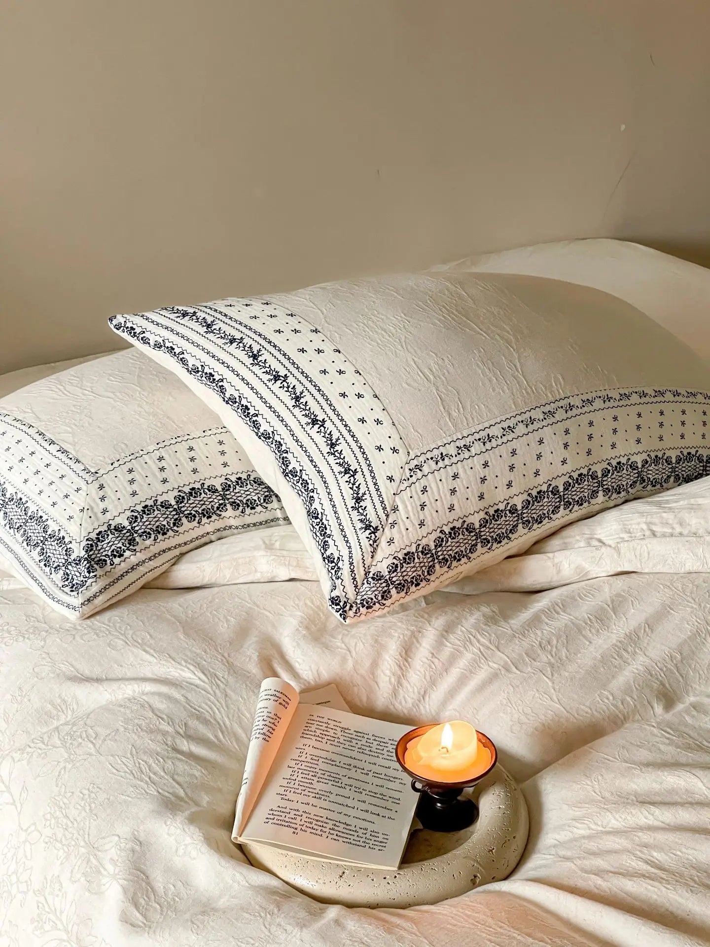 French Chateau Vintage Style Premium 4 Pc Cotton Linen Duvet Set - Cream