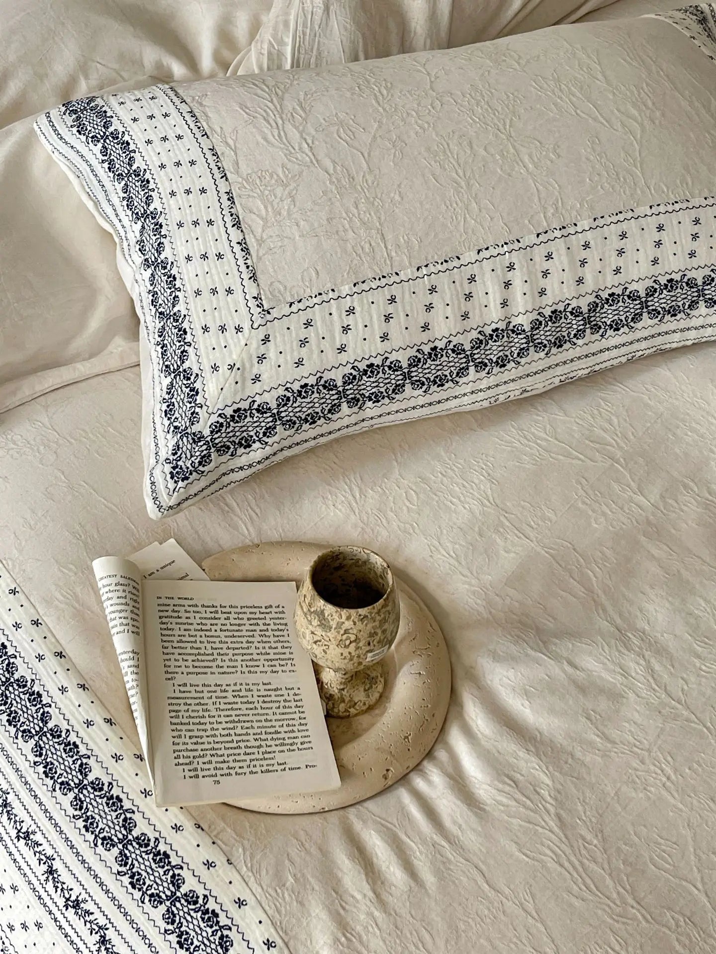 French Chateau Vintage Style Premium 4 Pc Cotton Linen Duvet Set - Cream