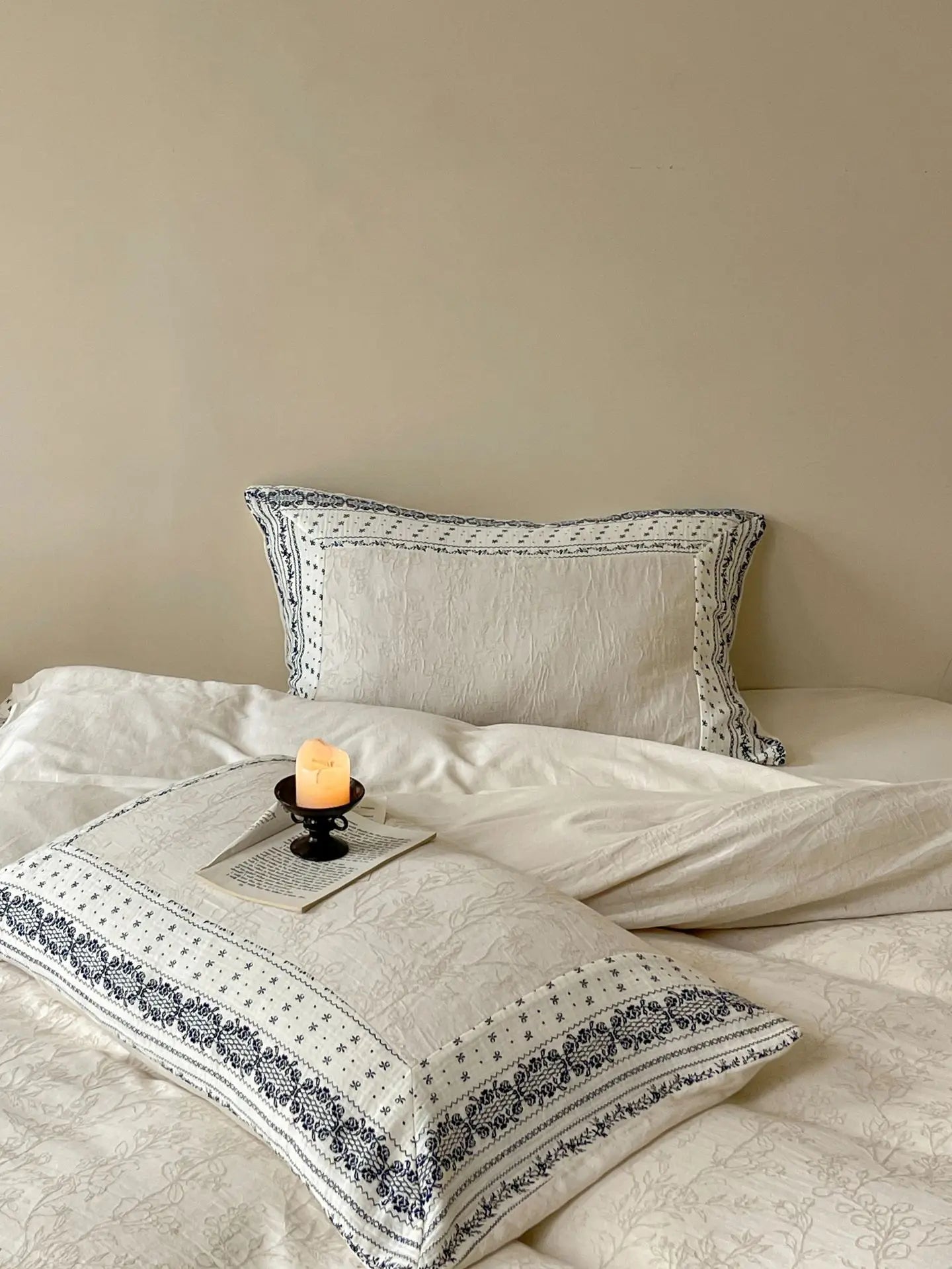 French Chateau Vintage Style Premium 4 Pc Cotton Linen Duvet Set - Cream