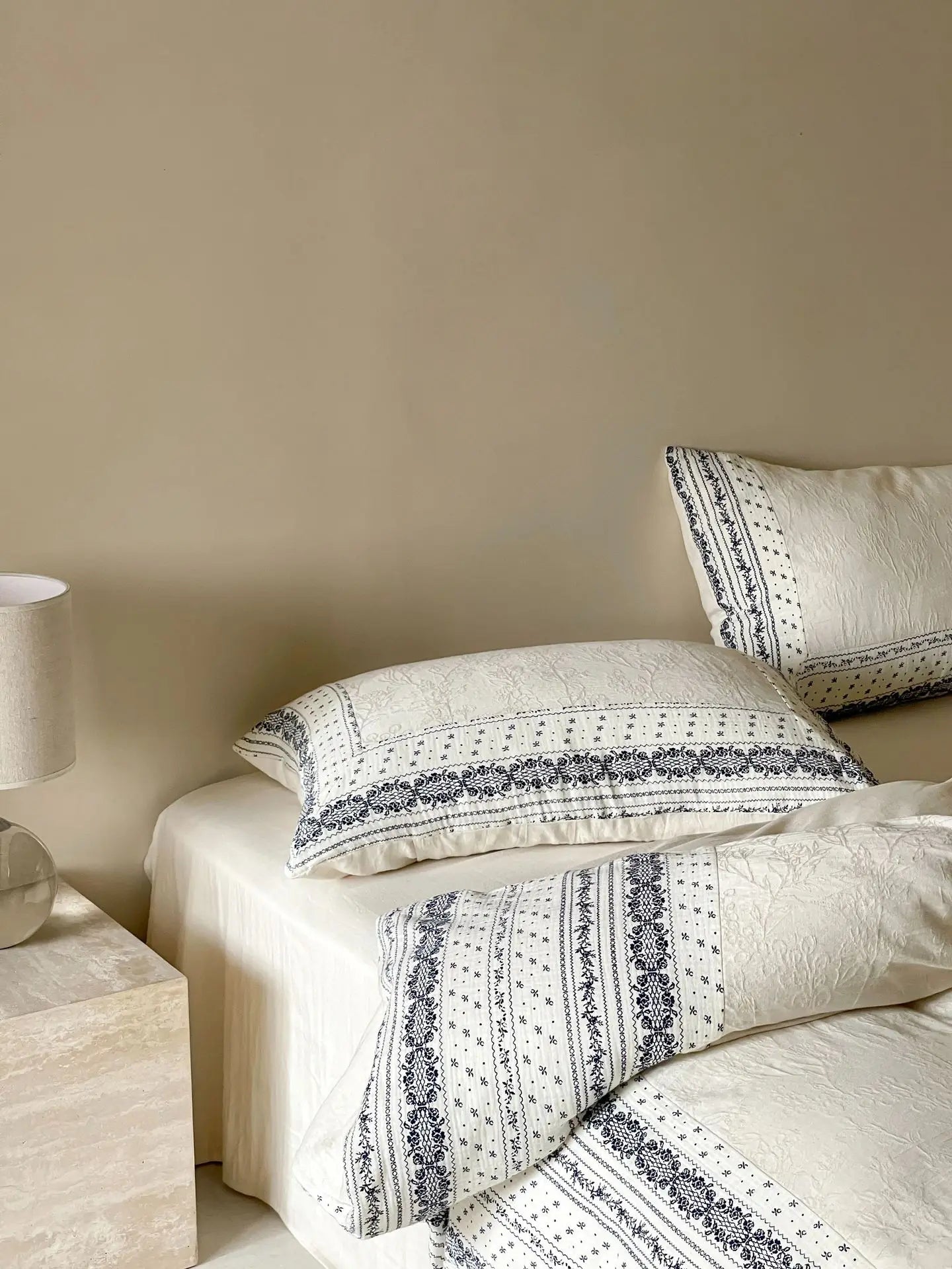 French Chateau Vintage Style Premium 4 Pc Cotton Linen Duvet Set - Cream