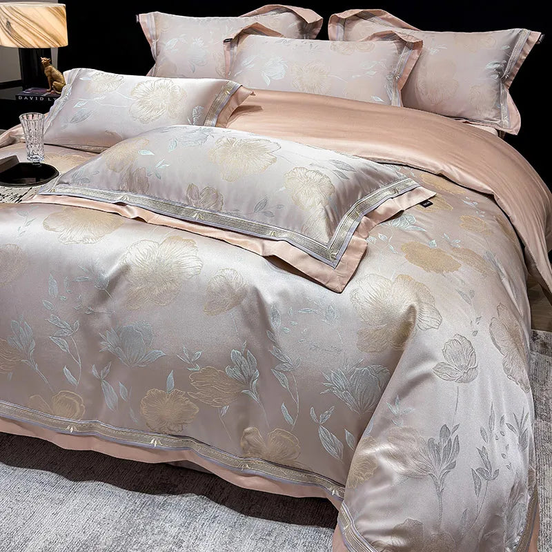 Royal Retreat Floral Jacquard Patchwork 800 TC Duvet Set - Rose