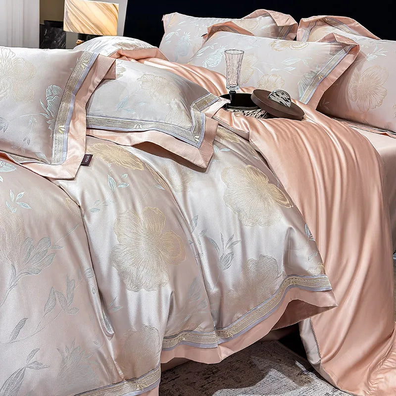 Royal Retreat Floral Jacquard Patchwork 800 TC Duvet Set - Rose