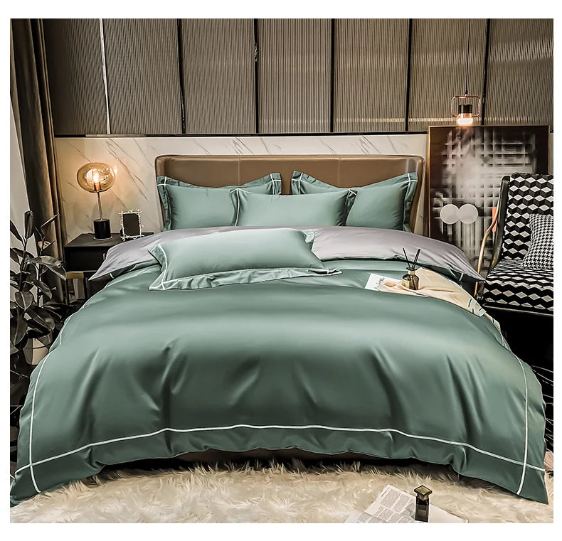 Royal Retreat Fine Gold Embroidered 600 TC Duvet Set - Purple/Dark Grey/White/Steel Blue/Light Grey/Jade Green/Peach Pink/Champagne/Blue/Beige/Aqua Green/Emerald Green