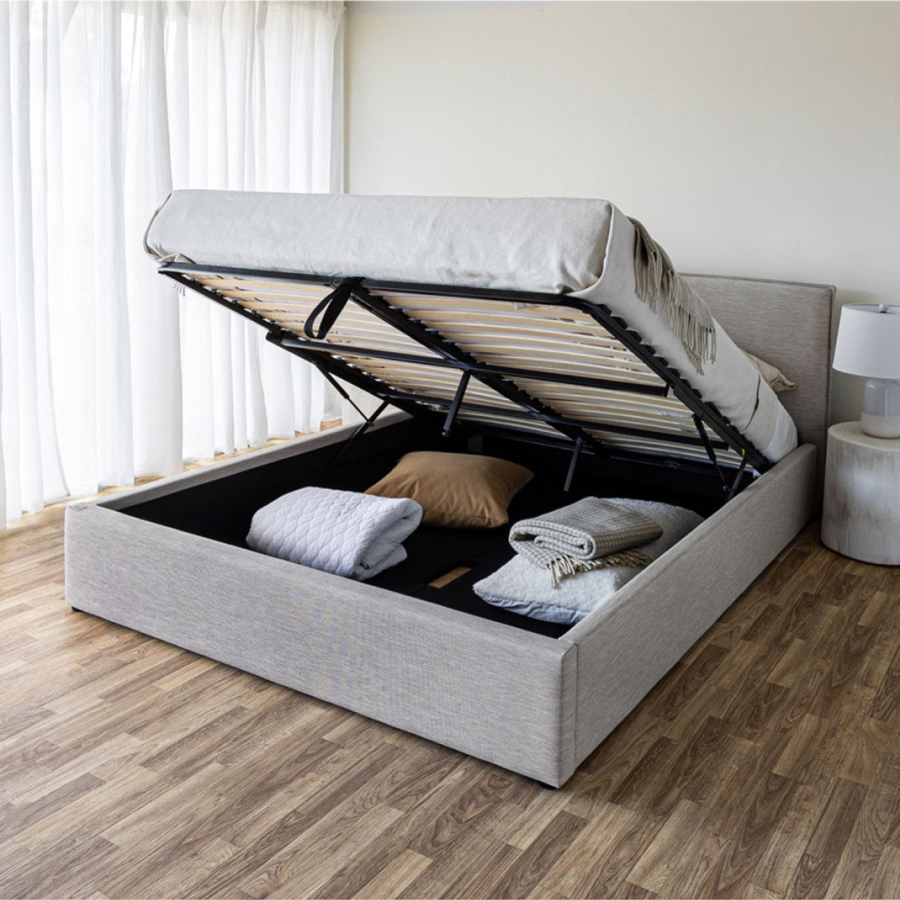 Julia King Storage Bed - Sand