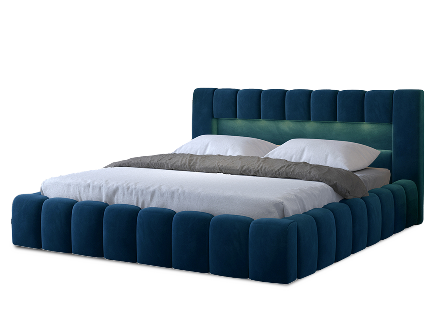 Lamica Upholstered LED Storage Platform Bed - Teal Blue