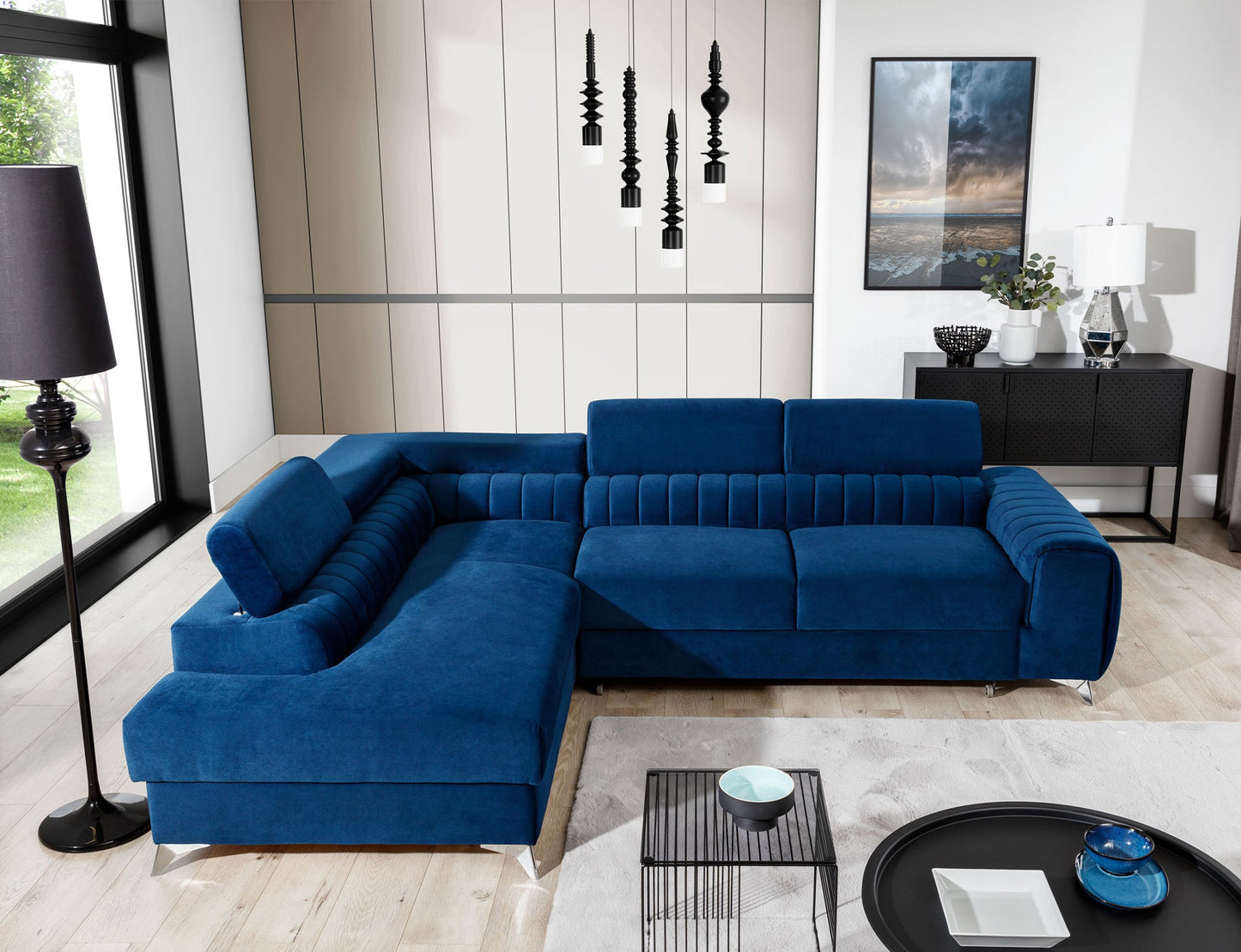 Laurence Sectional Storage Sleeper Chaise Sofa - Blue