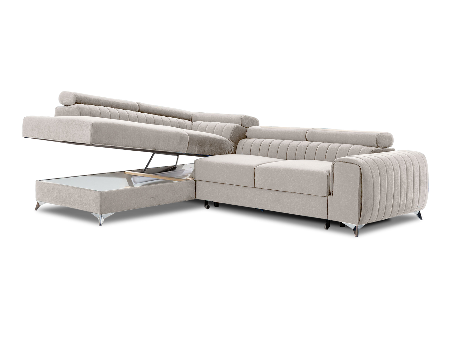 Laurence Sectional Storage Sleeper Chaise Sofa - Beige
