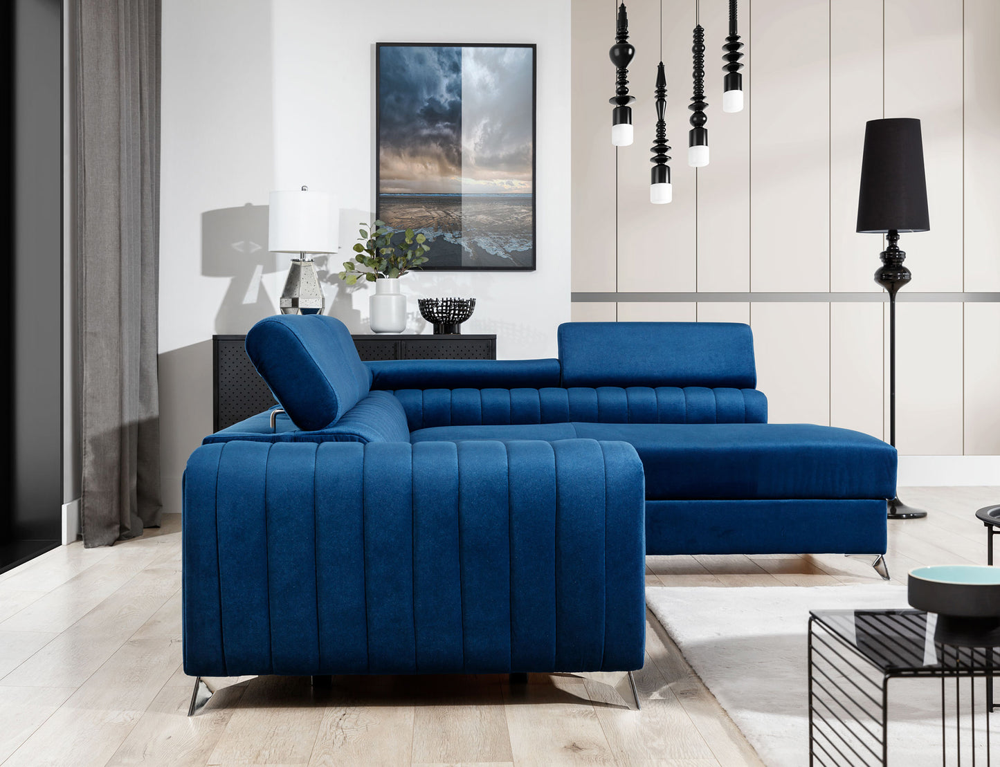 Laurence Sectional Storage Sleeper Chaise Sofa - Blue