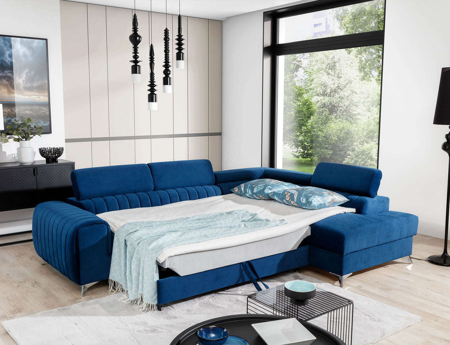Laurence Sectional Storage Sleeper Chaise Sofa - Blue