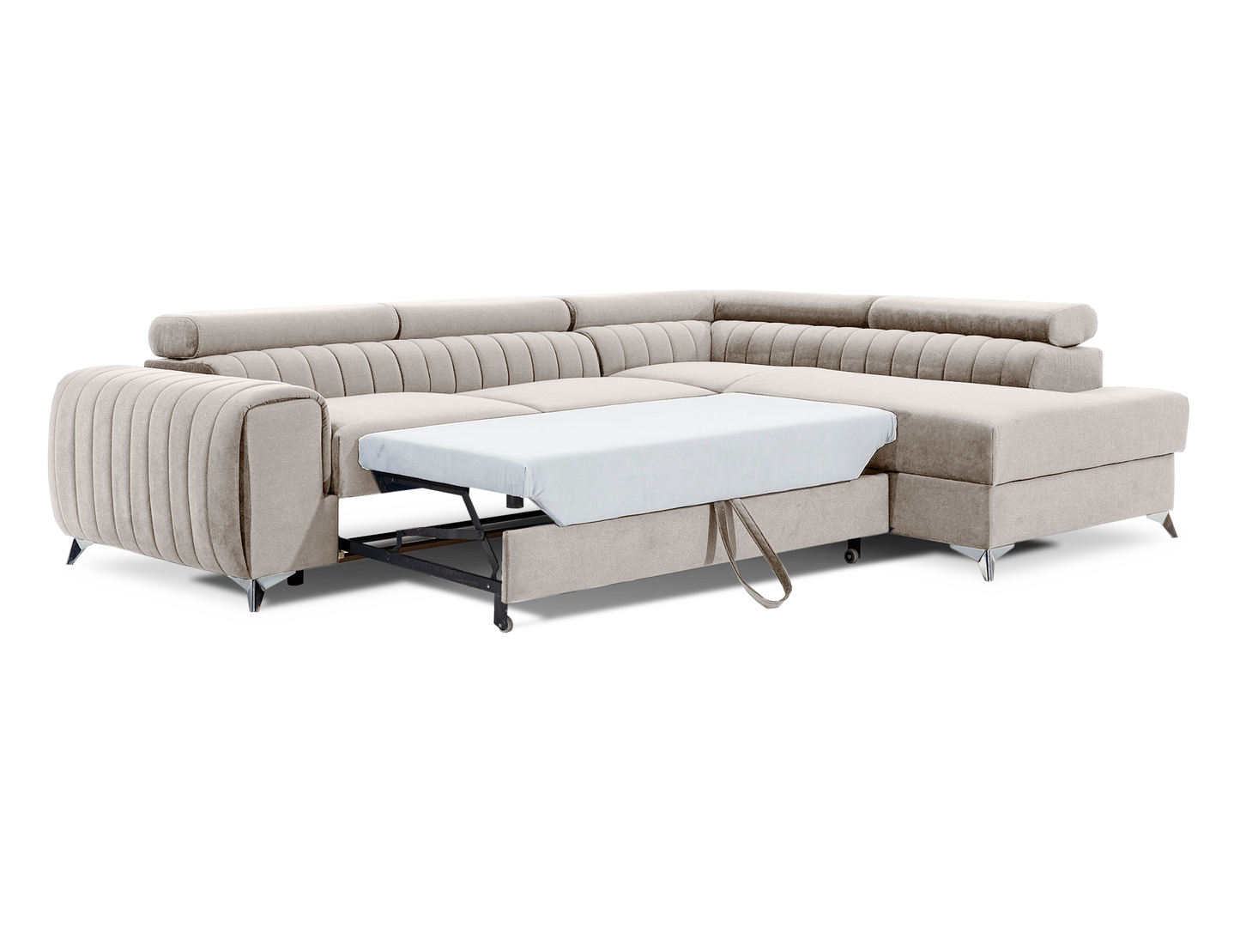 Laurence Sectional Storage Sleeper Chaise Sofa - Beige