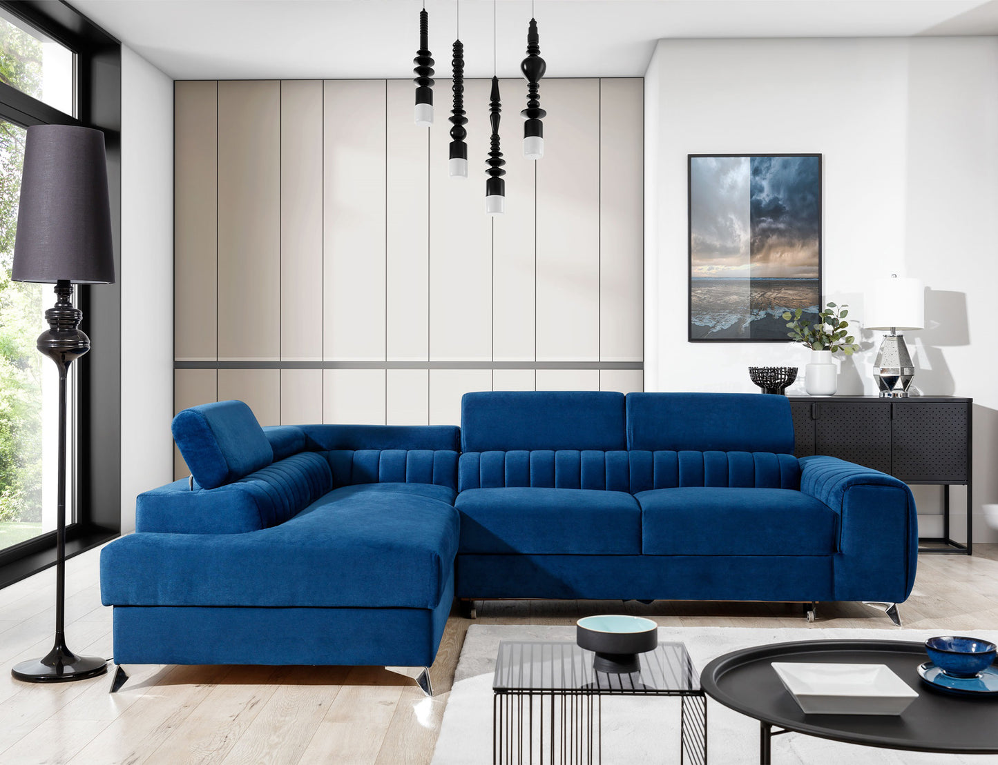 Laurence Sectional Storage Sleeper Chaise Sofa - Blue