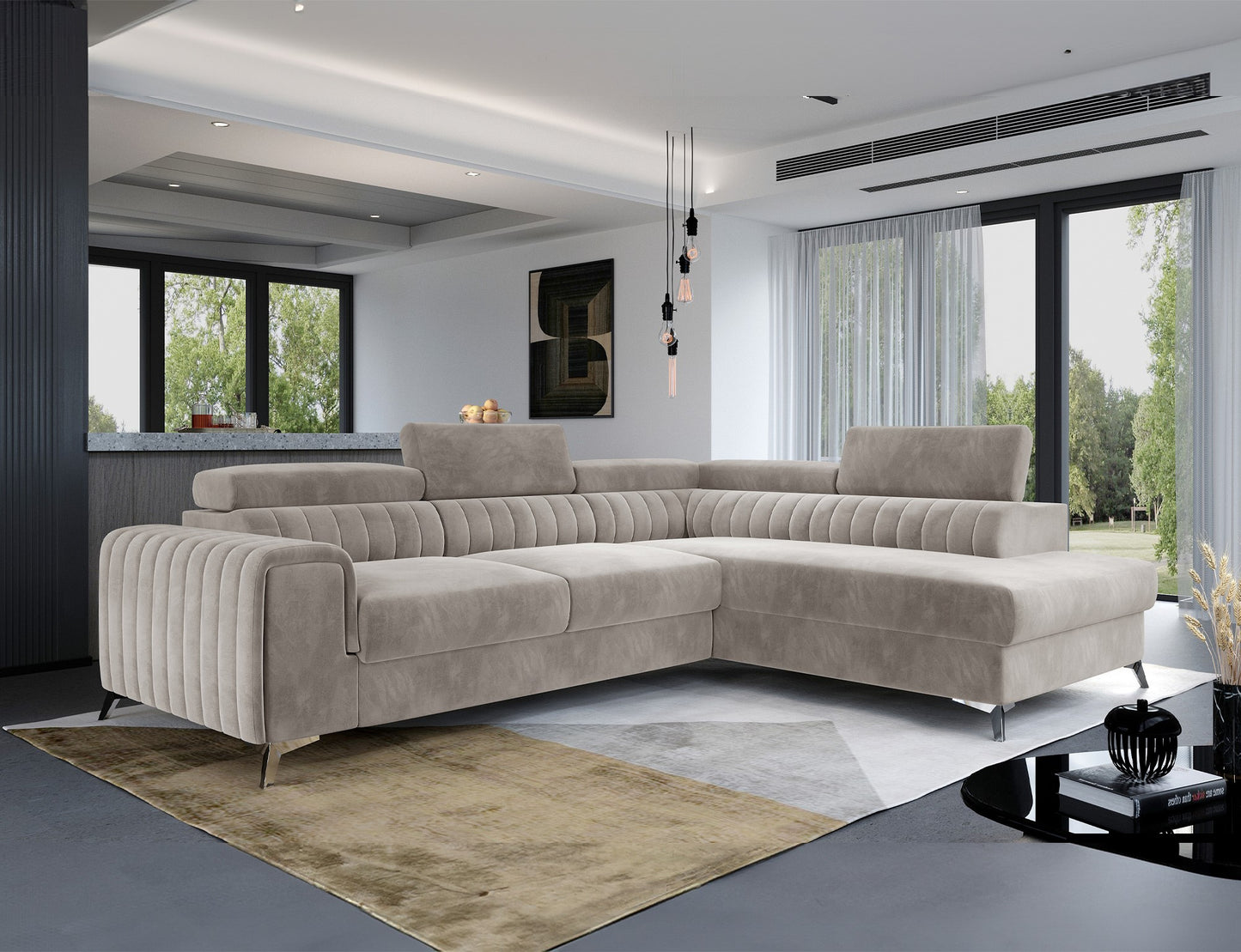 Laurence Sectional Storage Sleeper Chaise Sofa - Beige