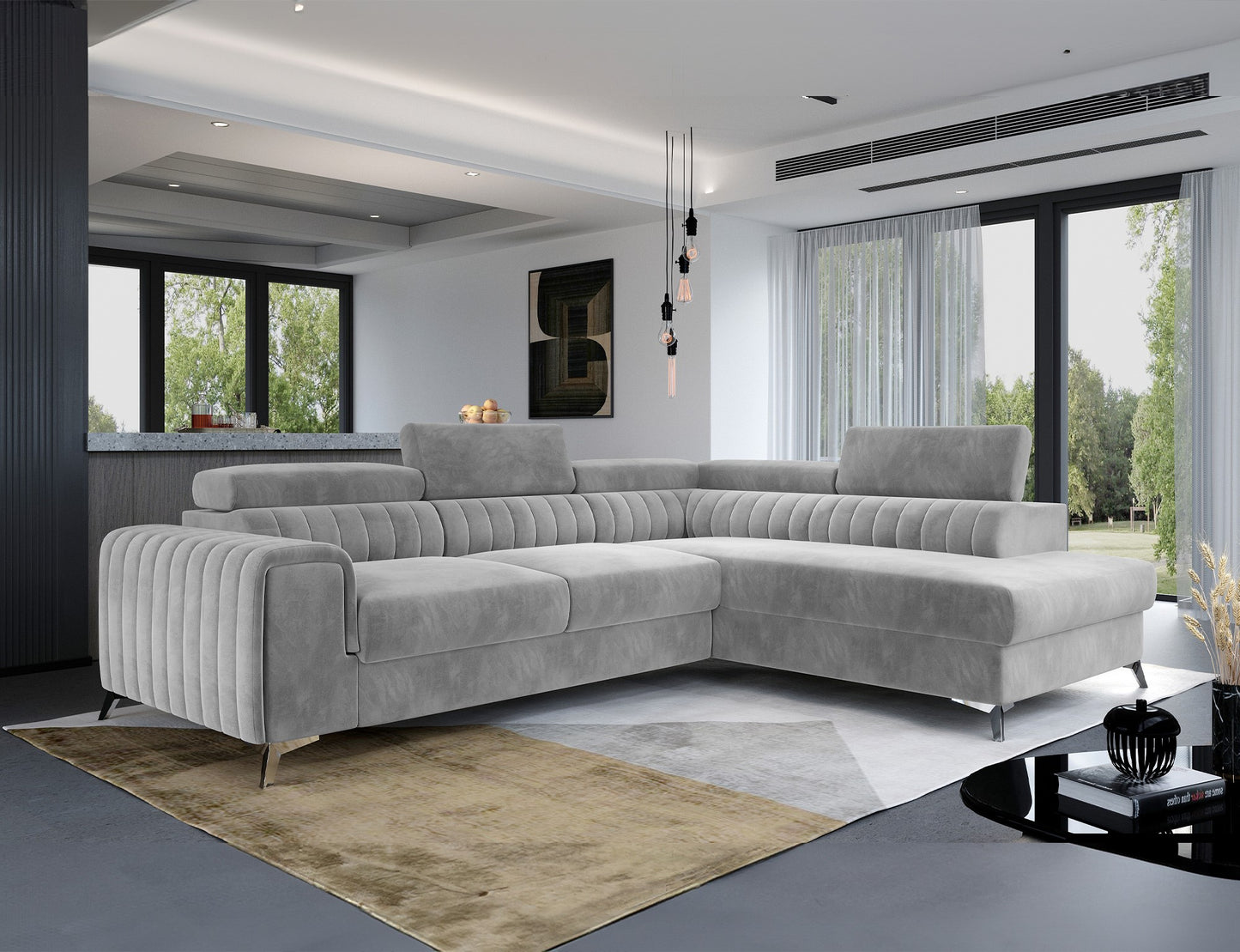 Laurence Sectional Storage Sleeper Chaise Sofa - Light Grey