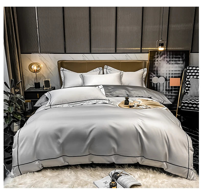 Royal Retreat Fine Gold Embroidered 600 TC Duvet Set - Purple/Dark Grey/White/Steel Blue/Light Grey/Jade Green/Peach Pink/Champagne/Blue/Beige/Aqua Green/Emerald Green