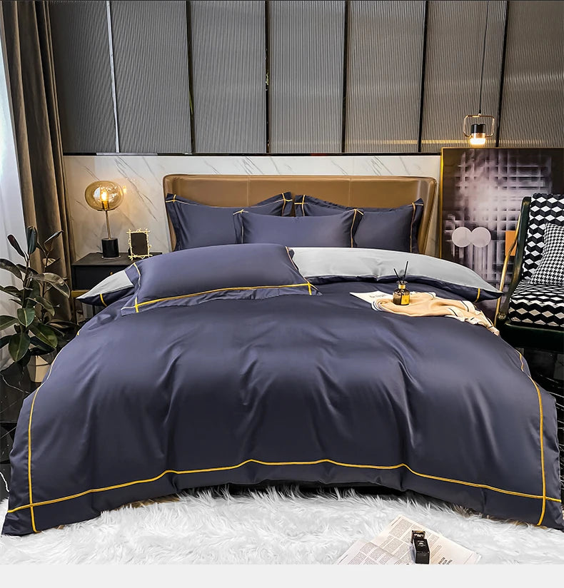 Royal Retreat Fine Gold Embroidered 600 TC Duvet Set - Purple/Dark Grey/White/Steel Blue/Light Grey/Jade Green/Peach Pink/Champagne/Blue/Beige/Aqua Green/Emerald Green