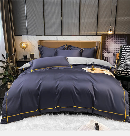 Royal Retreat Fine Gold Embroidered 600 TC Duvet Set - Purple/Dark Grey/White/Steel Blue/Light Grey/Jade Green/Peach Pink/Champagne/Blue/Beige/Aqua Green/Emerald Green