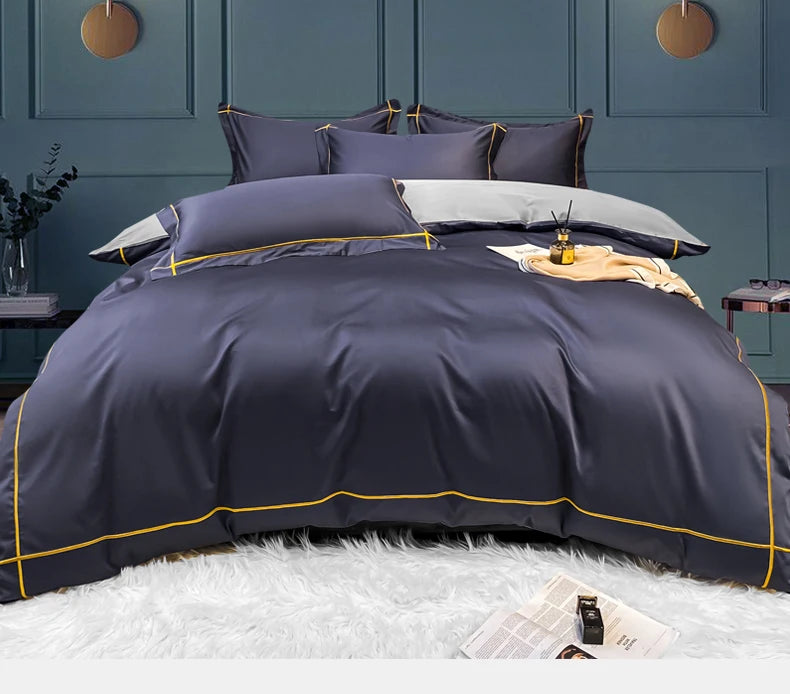 Royal Retreat Fine Gold Embroidered 600 TC Duvet Set - Purple/Dark Grey/White/Steel Blue/Light Grey/Jade Green/Peach Pink/Champagne/Blue/Beige/Aqua Green/Emerald Green