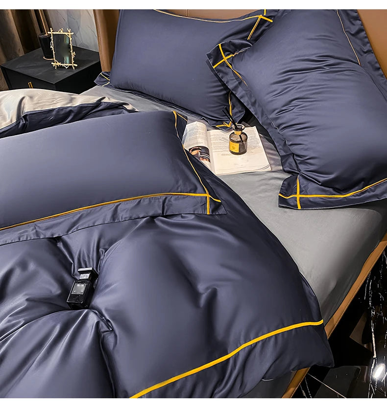 Royal Retreat Fine Gold Embroidered 600 TC Duvet Set - Purple/Dark Grey/White/Steel Blue/Light Grey/Jade Green/Peach Pink/Champagne/Blue/Beige/Aqua Green/Emerald Green