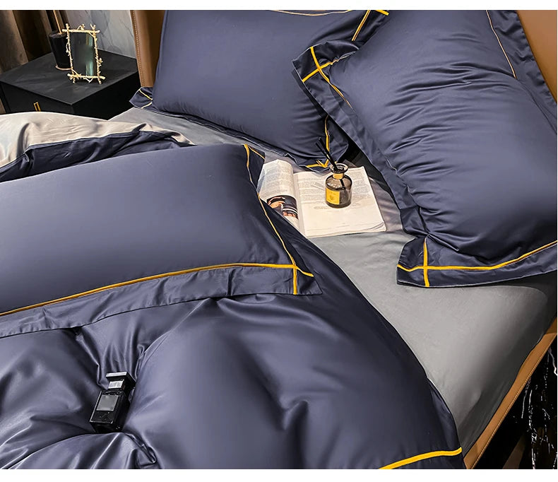 Royal Retreat Fine Gold Embroidered 600 TC Duvet Set - Purple/Dark Grey/White/Steel Blue/Light Grey/Jade Green/Peach Pink/Champagne/Blue/Beige/Aqua Green/Emerald Green