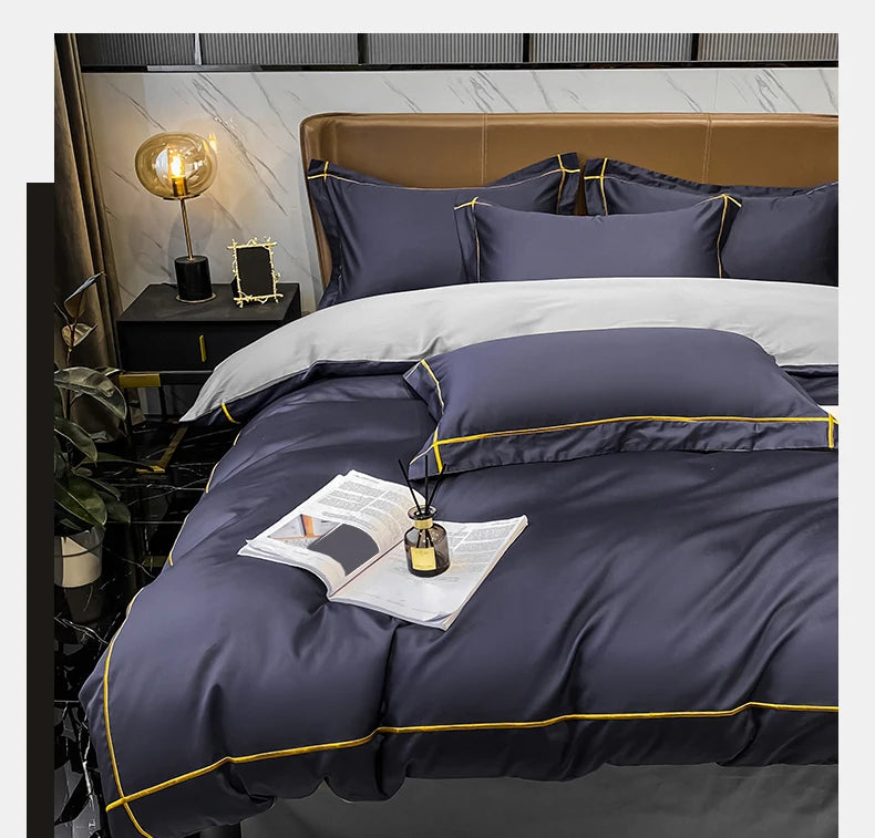 Royal Retreat Fine Gold Embroidered 600 TC Duvet Set - Purple/Dark Grey/White/Steel Blue/Light Grey/Jade Green/Peach Pink/Champagne/Blue/Beige/Aqua Green/Emerald Green