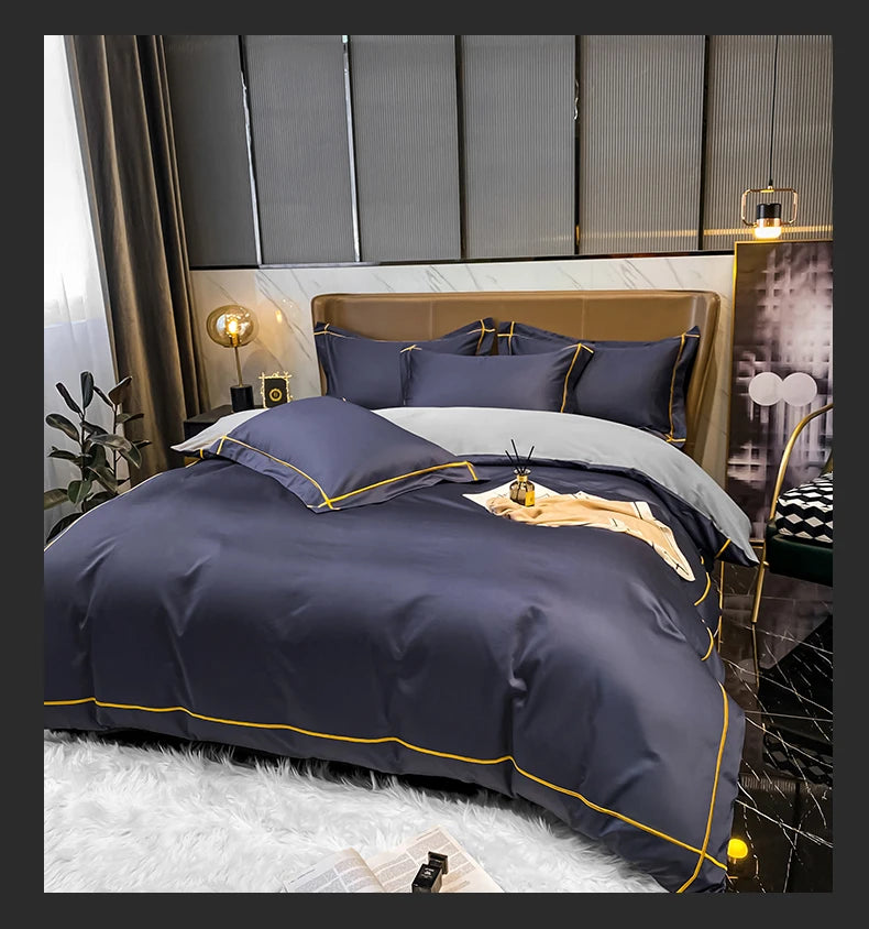 Royal Retreat Fine Gold Embroidered 600 TC Duvet Set - Purple/Dark Grey/White/Steel Blue/Light Grey/Jade Green/Peach Pink/Champagne/Blue/Beige/Aqua Green/Emerald Green