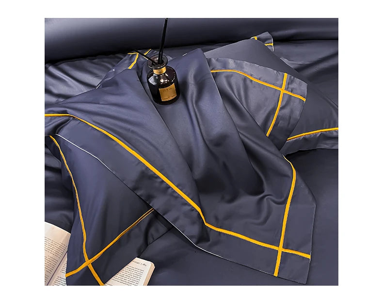 Royal Retreat Fine Gold Embroidered 600 TC Duvet Set - Purple/Dark Grey/White/Steel Blue/Light Grey/Jade Green/Peach Pink/Champagne/Blue/Beige/Aqua Green/Emerald Green