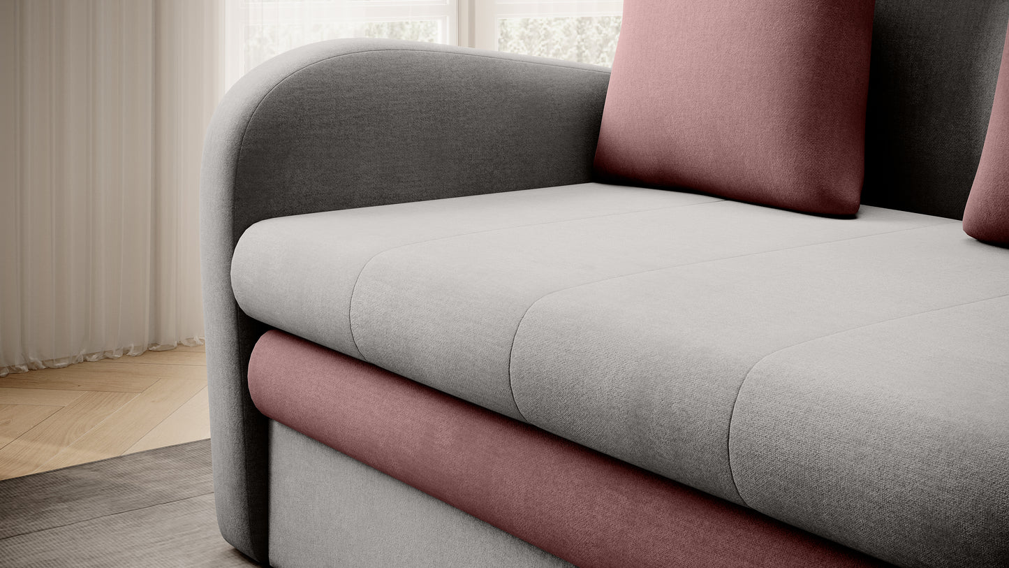 Ario Condo Style 2 Seater Storage Sleeper Sofa - Grey/Blush