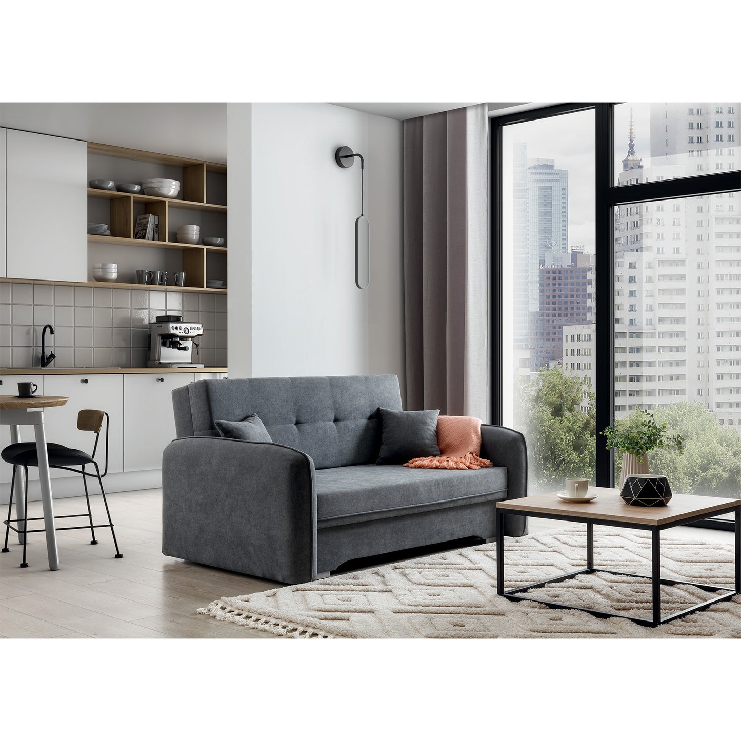 Laine Condo Style 2 Seater Storage Sleeper Sofa - Medium Grey