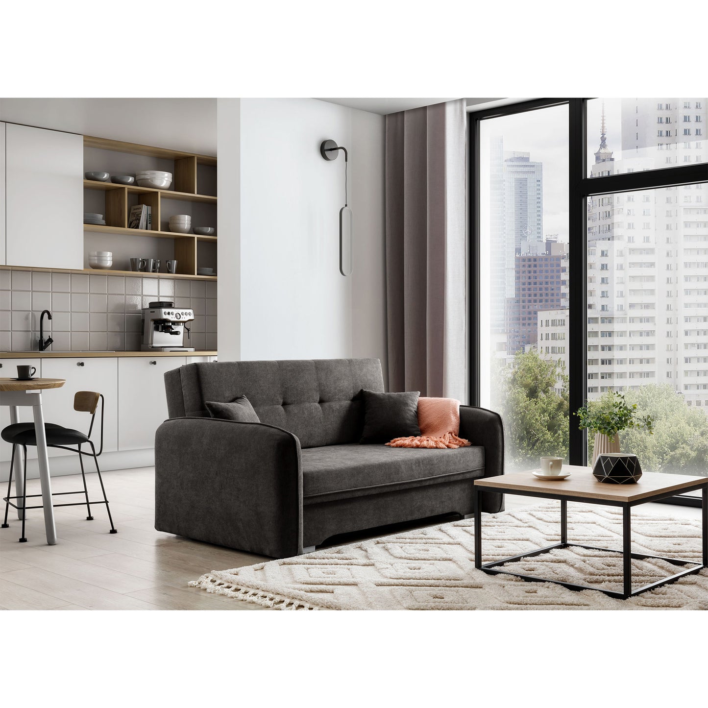 Laine Condo Style 2 Seater Storage Sleeper Sofa - Dark Grey