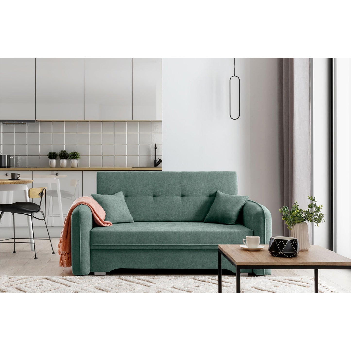 Laine Condo Style 2 Seater Storage Sleeper Sofa - Jade Green