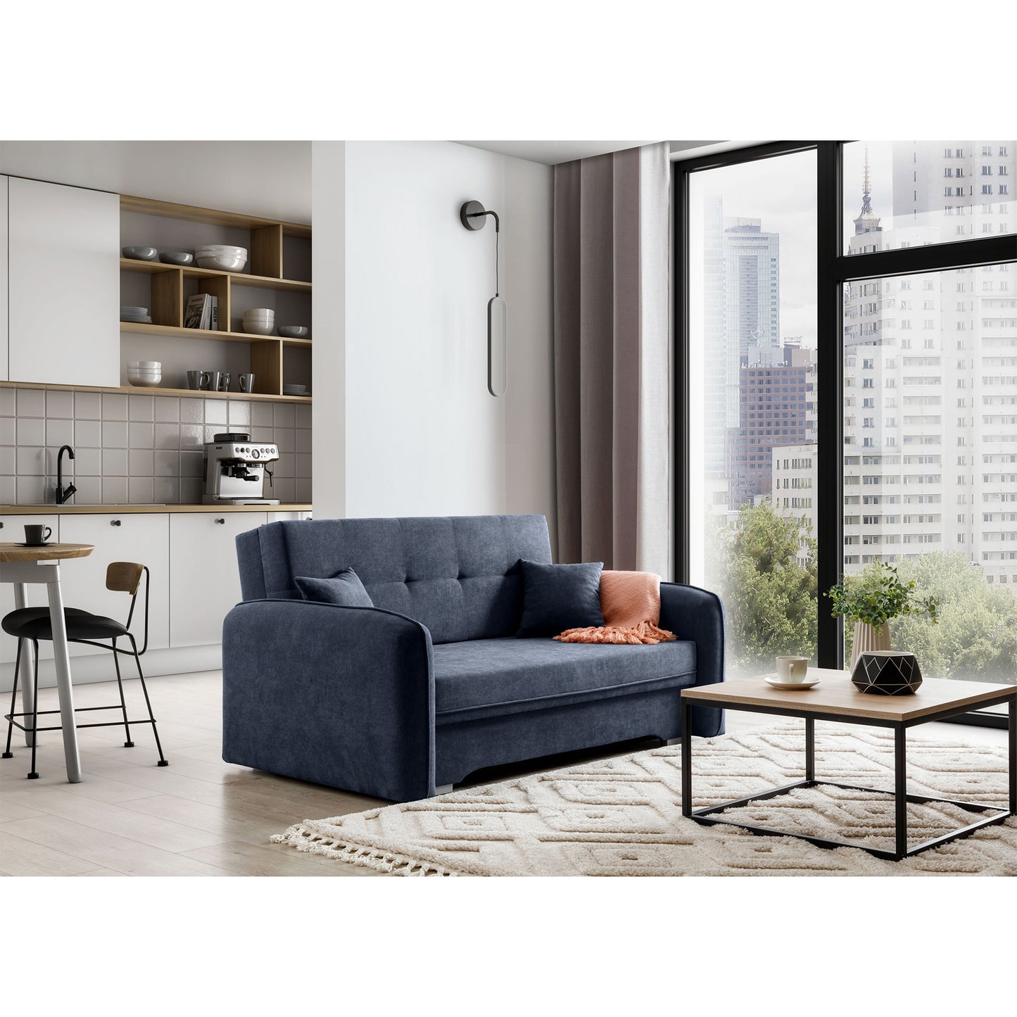 Laine Condo Style 2 Seater Storage Sleeper Sofa - Navy Blue