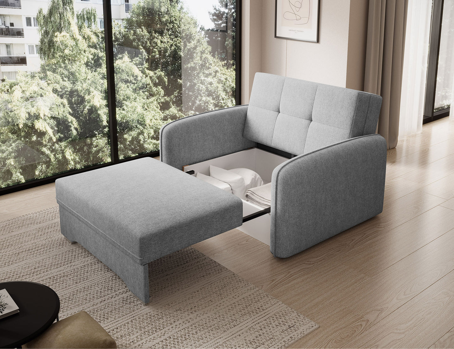 Laine Condo Style 1 Seater Storage Sleeper Sofa - Light Grey