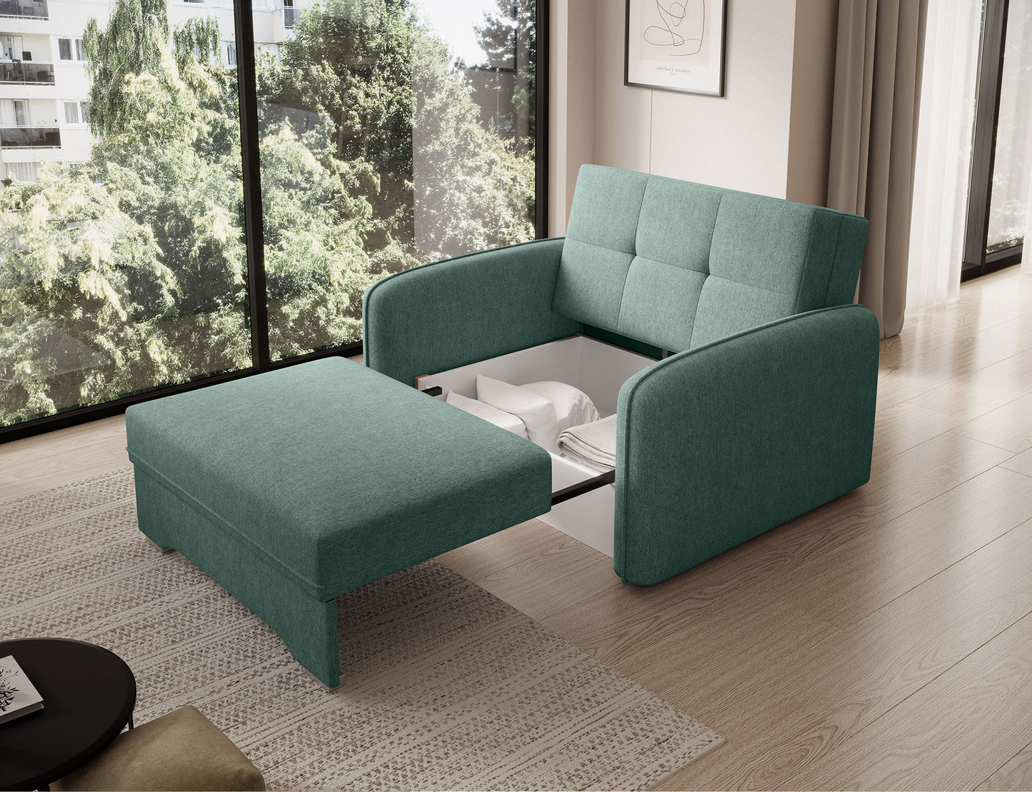 Laine Condo Style 1 Seater Storage Sleeper Sofa - Jade Green