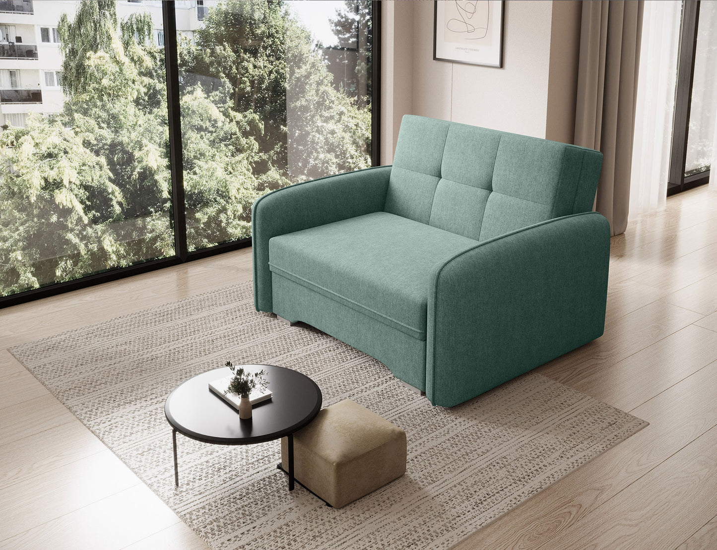 Laine Condo Style 1 Seater Storage Sleeper Sofa - Jade Green