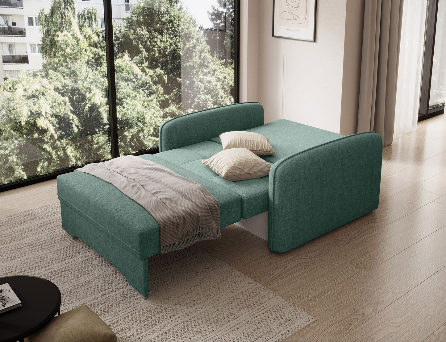 Laine Condo Style 1 Seater Storage Sleeper Sofa - Jade Green