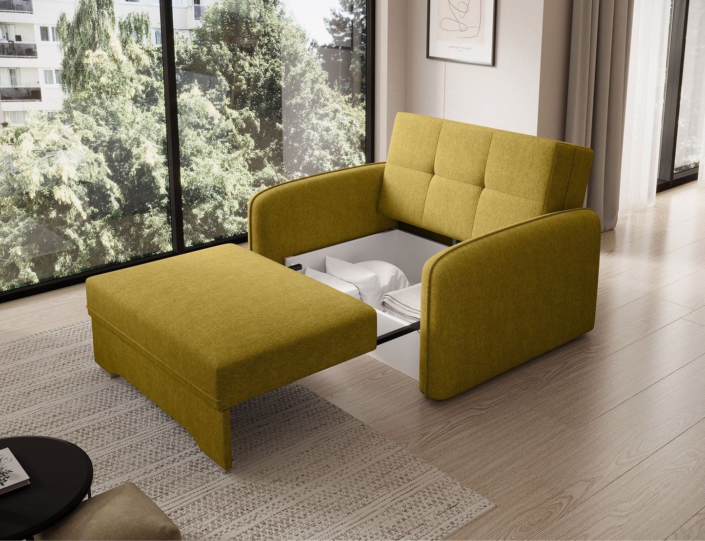 Laine Condo Style 1 Seater Storage Sleeper Sofa - Mustard