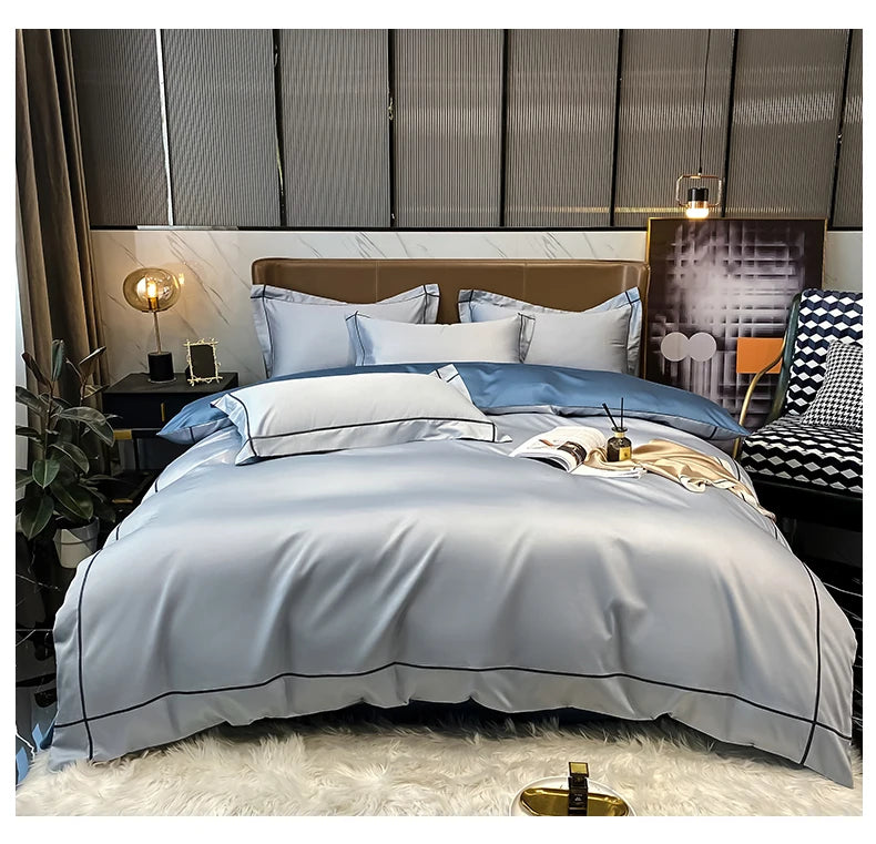 Royal Retreat Fine Gold Embroidered 600 TC Duvet Set - Purple/Dark Grey/White/Steel Blue/Light Grey/Jade Green/Peach Pink/Champagne/Blue/Beige/Aqua Green/Emerald Green