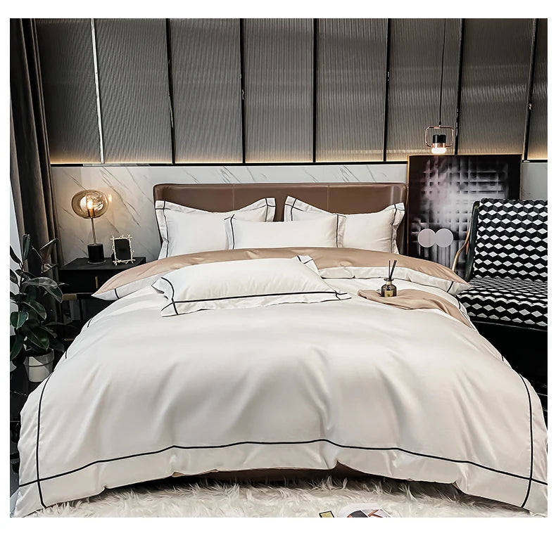 Royal Retreat Fine Gold Embroidered 600 TC Duvet Set - Purple/Dark Grey/White/Steel Blue/Light Grey/Jade Green/Peach Pink/Champagne/Blue/Beige/Aqua Green/Emerald Green