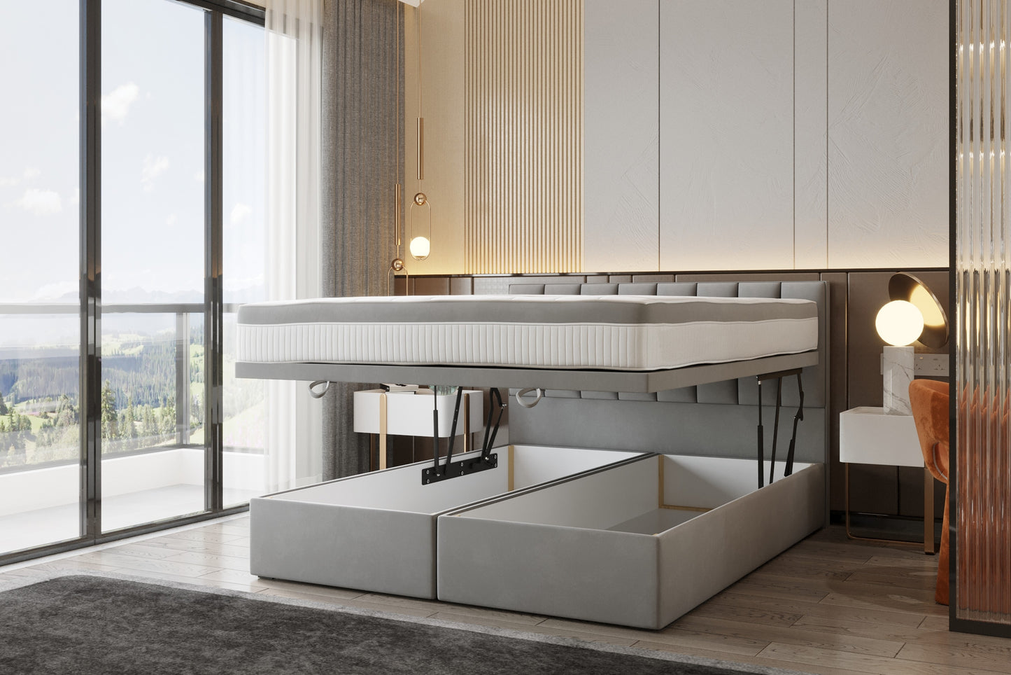 Bond Upholstered Lift Storage Platform Bed - Grey