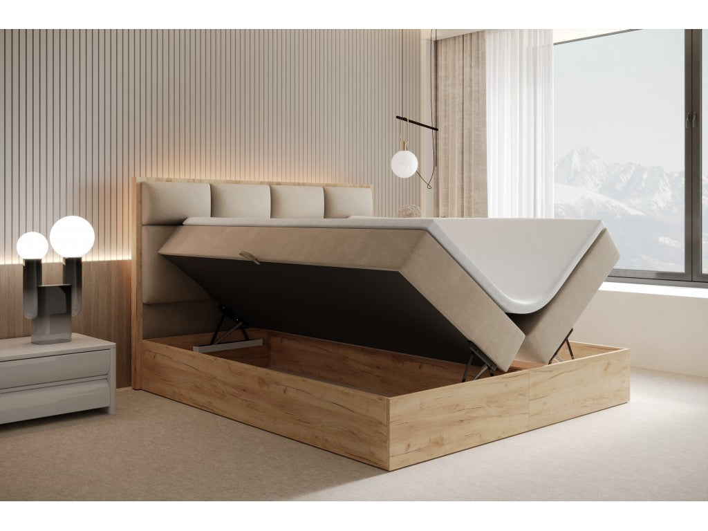 Selva Upholstered Lift Storage Platform Bed - Beige